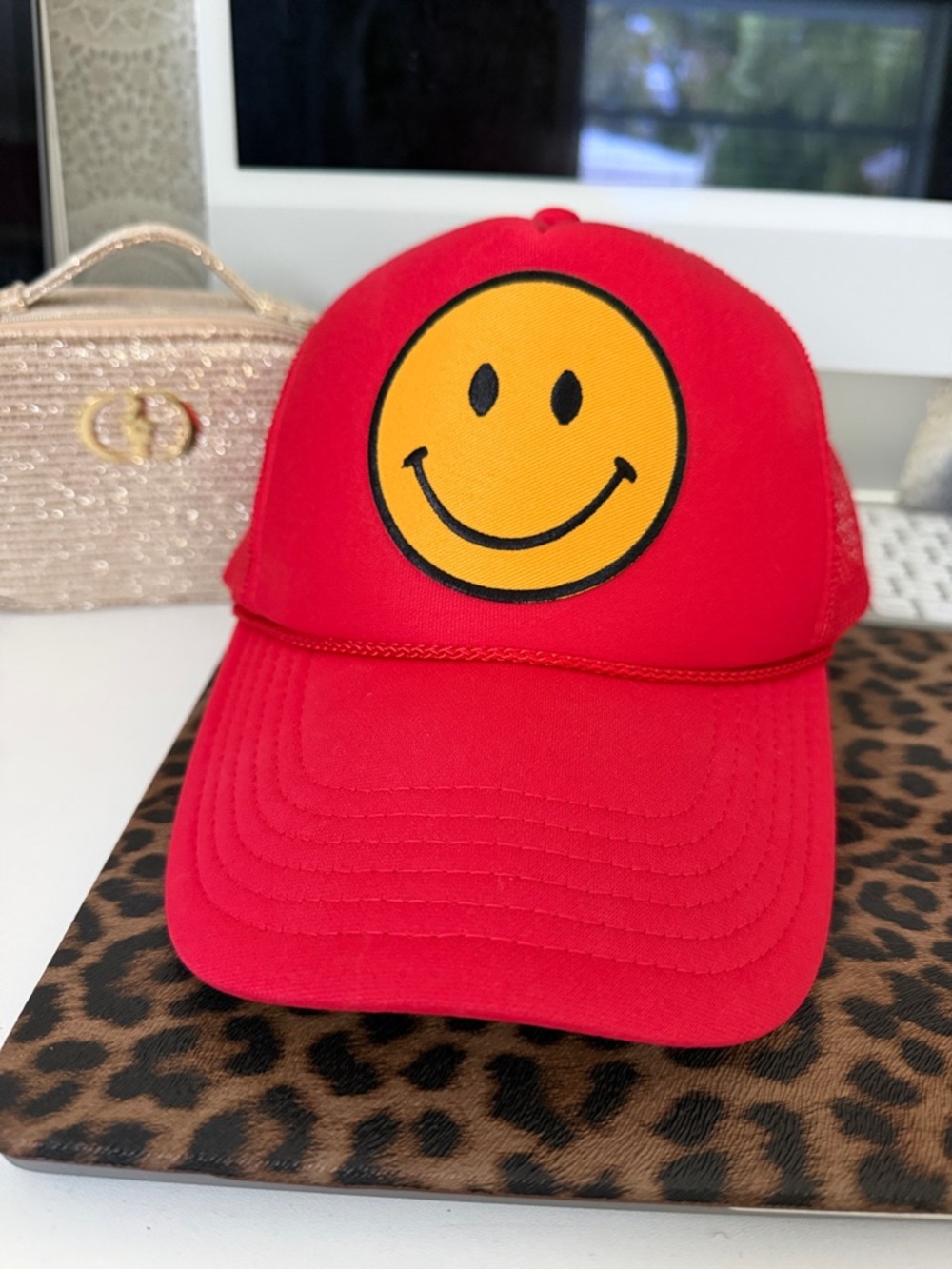 Red Smiley Face Trucker Hat